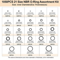 1050pc 21 Size Rubber O Ring Set Assortment Kit Black Small Metric Washer Seal