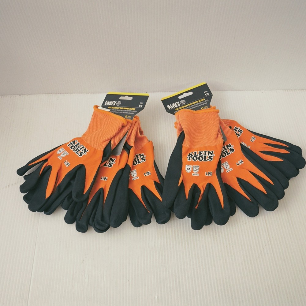 (6 Pairs) Klein Tool Large Cut Resistant Knit Dipped Gloves 605811