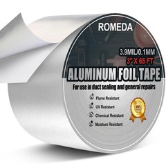 Romeda Aluminum Foil Tape, 3 inch x 65 Feet (3.9 mil), Insulation Adhesive Metal