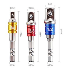 3 Pcs Hex Shank to Square Socket Adapter Set Heavy Duty Impact Drill Bits