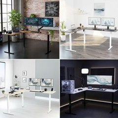 VIVO Gray / White Electric 63″ x 55″ Corner Desk, 3 Section Table Top