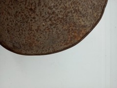 Vintage Metal MILK STRAINER 9.5″ top dia. 3.75″ tall Rusty Bent Top Rim