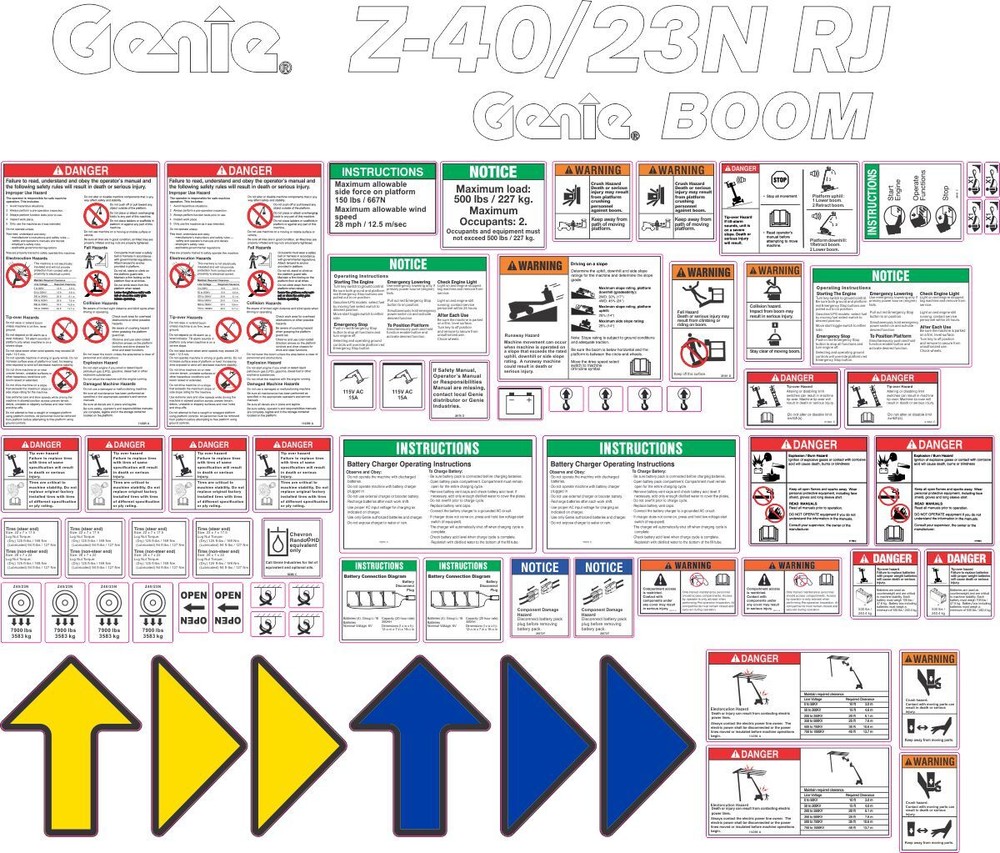 Genie Z40-23N RJ Boom Lift High Quality Aftermarket Decal Kit Includes Warnings