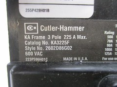 CUTLER HAMMER KA3225F 2602D86G02 600VAC 90A TRIP NSNP
