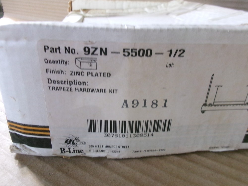 New Box of 10 B-Line Systems 9ZN-5500-1/2 Trapeze Hardware Kit Zinc Plated AK
