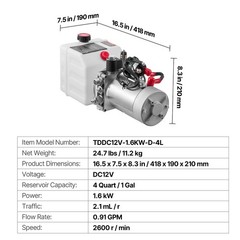 Uimoso 4 Quart Single Acting Hydraulic Pump Dump Trailer Power Unit 12V Plastic