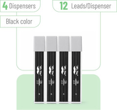 – 2.0 Mm Lead Refills, 48 Pack , Black, 2B, 90 Mm Length, Bold