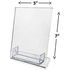 Sign Holder 5″x7″ Clear Acrylic Slant Back Display with Business Card – Perfect