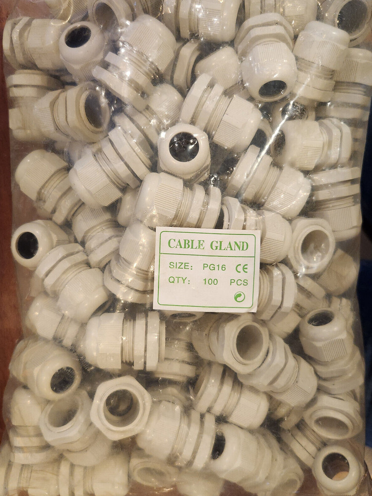 100 Pcs, Off-White PG16 10-14mm Waterproof Cable Gland, Cord Grip (NOS)