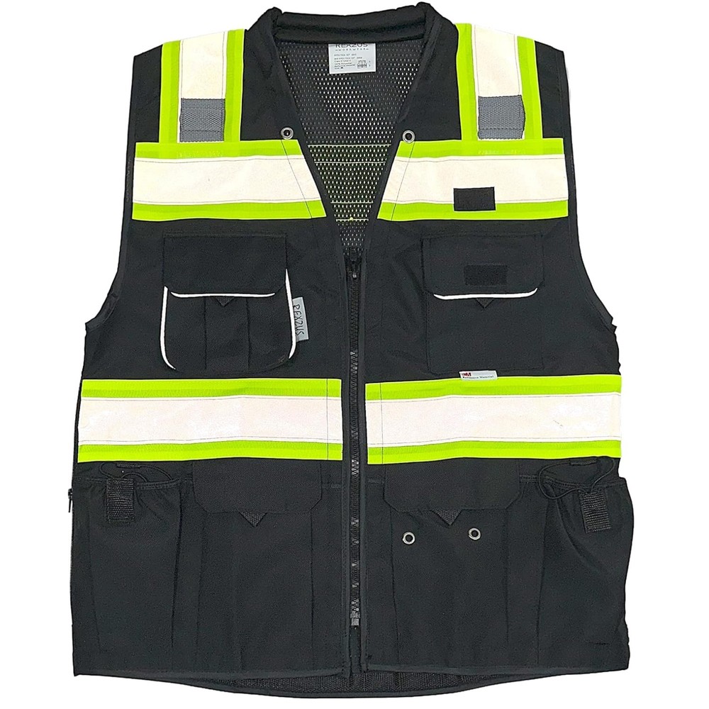 Men’s Professional Safety Vest Black XXL Zipper Pockets