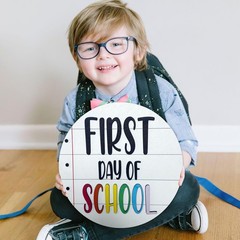 MDPrints First And Last Day of School Board 8 Inch Round Wooden Double Sided