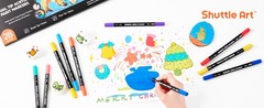 28 Colors Dual Tip Acrylic Paint Markers, Brush Tip and Fine Tip Acrylic Paint