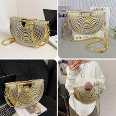 Trendy Woven Evening Clutch Purse Half Round Designer Shoulder/Crossbody Bag …