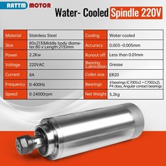 US SHIP】CNC Spindle 2.2KW 220V Water Cooled Spindle Motor ER20 24000RPM 80mm