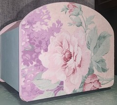 Cottage Core Pink Green Rotating Desk Organizer Handpainted Decoupage Wood Art