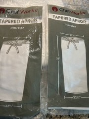 Tapered Aprons Set Of 2 White Chef Works LCBA Polycotton Reversible Durable NWT