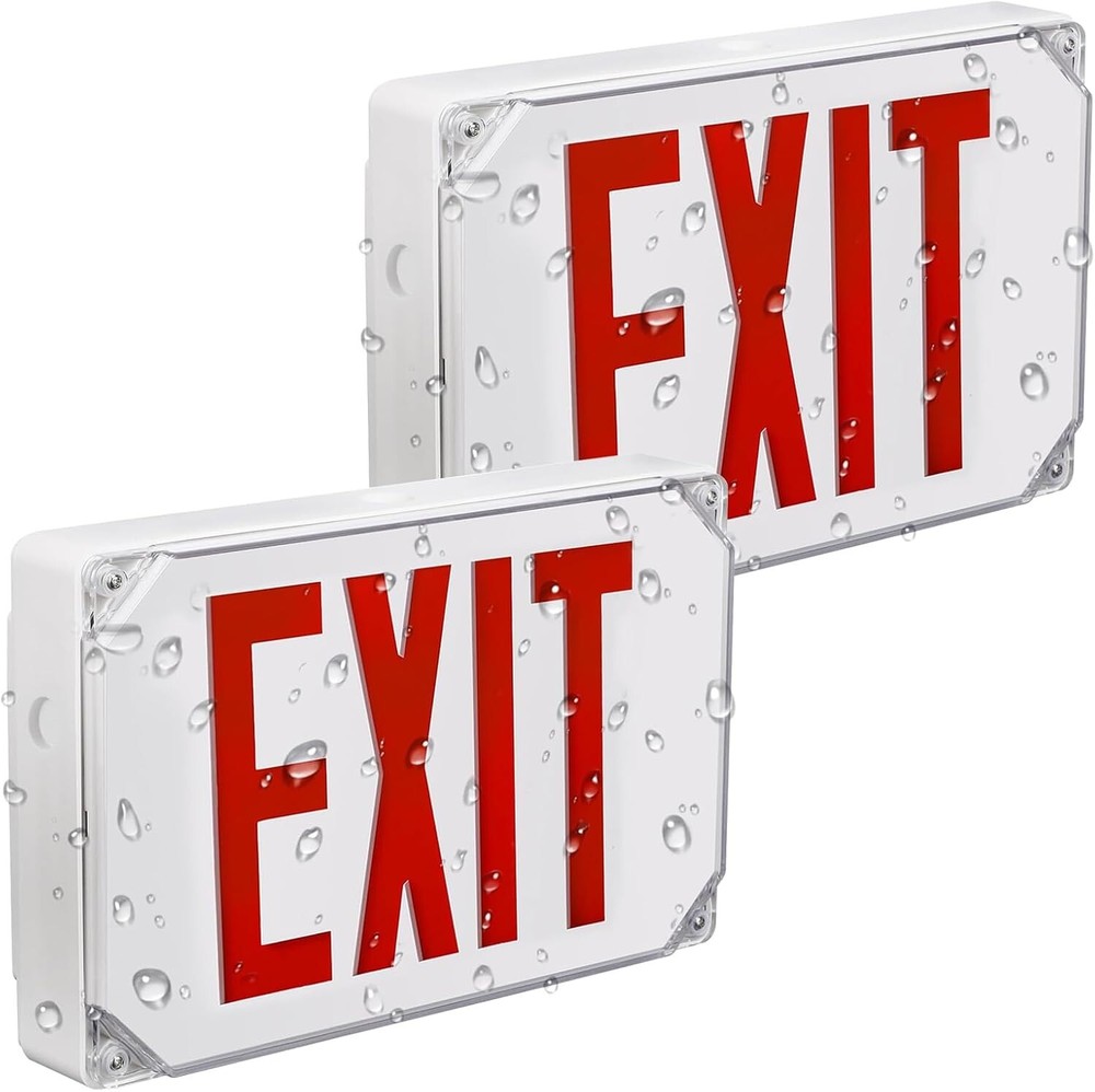 2/4 Pack LED Exit Sign with Battery Backup, UL Listed, Weatherproof, AC 120/277V