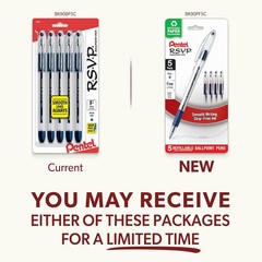RSVP Ballpoint Pen, Fine Line, (0.7mm), Blue Ink (BK90BP5C) (Pack of 1, 5 Count