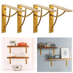 Metal Shelf Brackets, Gold Heavy Duty Shelf Bracket 7 Inch for Floating Shelf…
