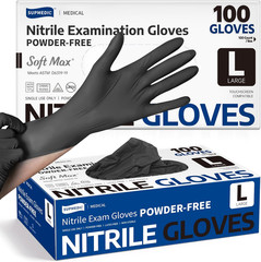 Supmedic Medical Soft Max™ Black Nitrile Disposable Gloves, 100 Pcs, Latex-Free