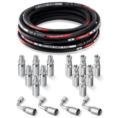 33FT 1/4″ Hydraulic Hose w/ 16 Fittings (JIC Female & NPTF Male & JIC Female 90°