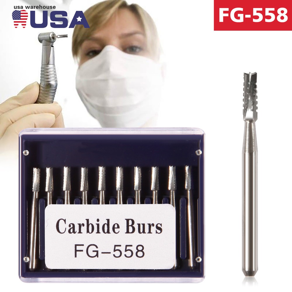 Dental Midwest FG #558 Straight Fissure Crosscut Carbide Burs 50Pk
