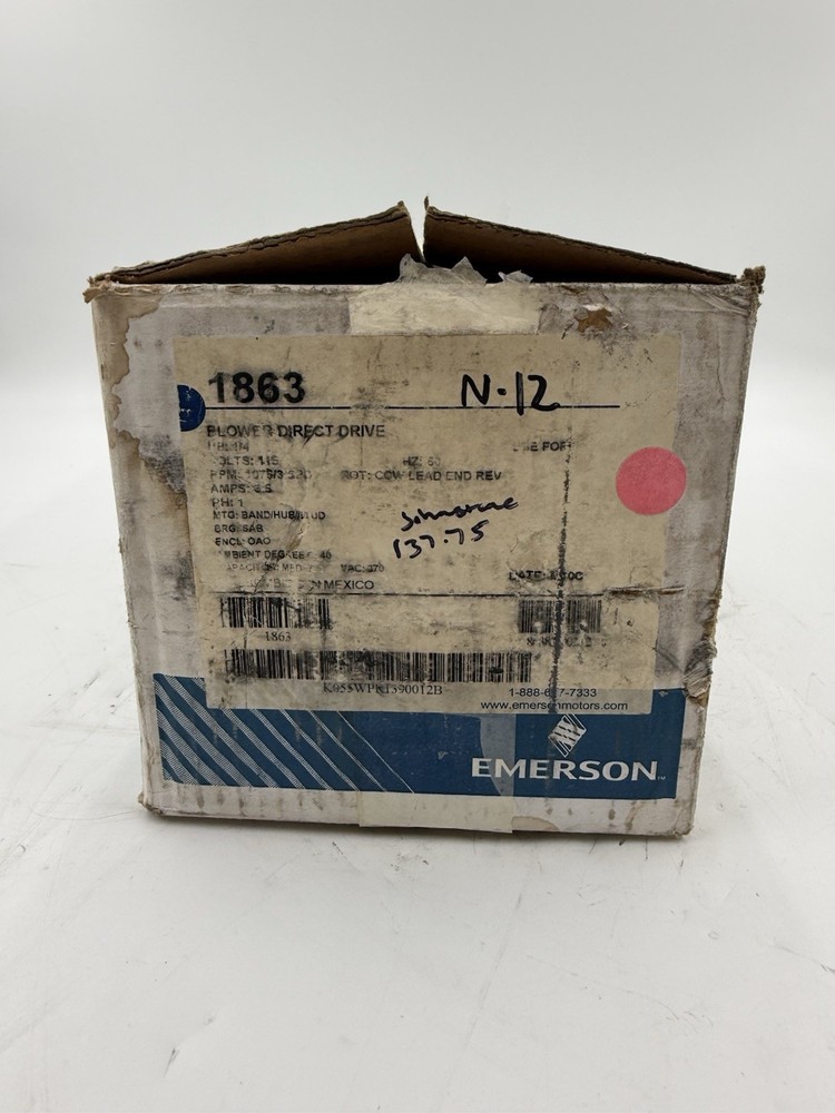1/4HP 1863 EMERSON K55HXWPR-1390 FURNACE BLOWER MOTOR 115V 1075 RPM #N12