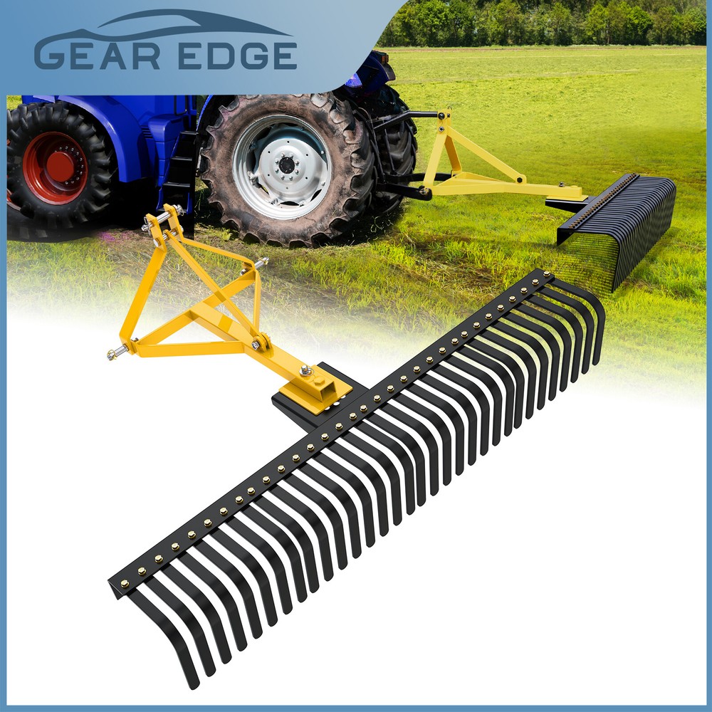 3 Pt Rock Rake 60” Landscape Soil Gravel Lawn for Cat 1 Campact Tractor Heavy