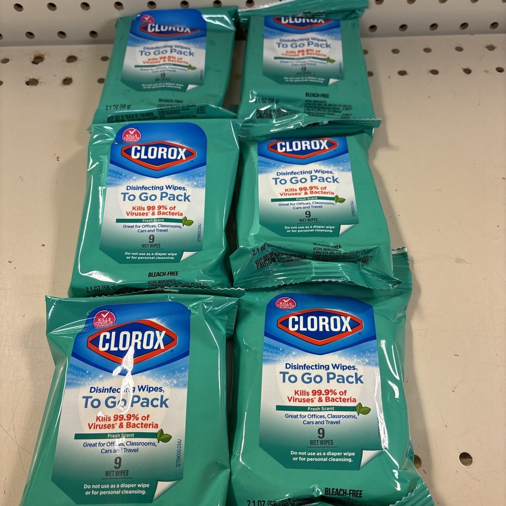 6 Pack Of Clorox Disinfecting Wipes To Go Pack, Fresh Scent , Total 54 Wipes