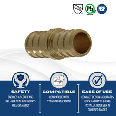 100 Pcs. 1/2″ Pex Coupling – Lead Free Brass Crimp Coupling 23-3-4=100