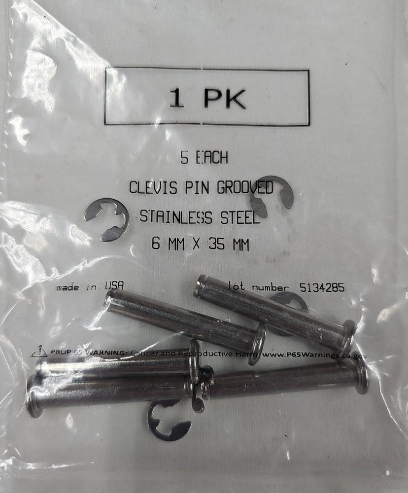 clevis pin grooved 6mm x 35mm stainless steel with clip made in the USA set (5)