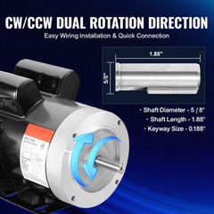 VEVOR 2HP Electric Motor 1725RPM AC 115V/230V 56C Frame 1-Phase 5/8″ Keyed Shaft