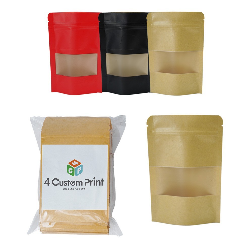 Reclosable Kraft Paper Zipper Seal Stand Up Pouch with Window Food Pack Lock Bag