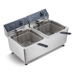 1700W 11L Electric Deep Fryer Commercial Stainless Steel Dual Basket Drain Valve