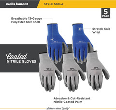 Wells Lamont Pack Nitrile Work Gloves | Lightweight, Abrasion Resistant, Blue/Gr