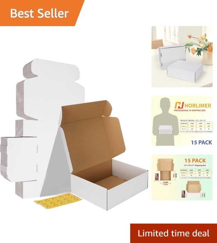 Versatile White Corrugated Cardboard Boxes 12x10x4 – Eco-Friendly 15-Pack