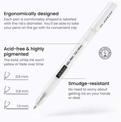 Artist-Approved 3-Pack White Gel Pens with Ergonomic Grip and Multiple Nib Sizes