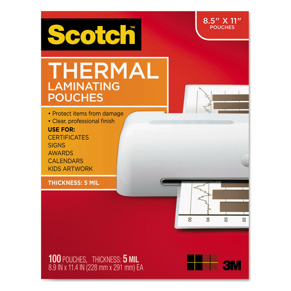 Scotch TP5854100 5 mil 8-1/2″ x 11″ Thermal Laminating Pouches (100/Pack) New