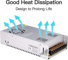 Compact 360W AC to DC Adapter with Adjustable Voltage for Electronics Safety