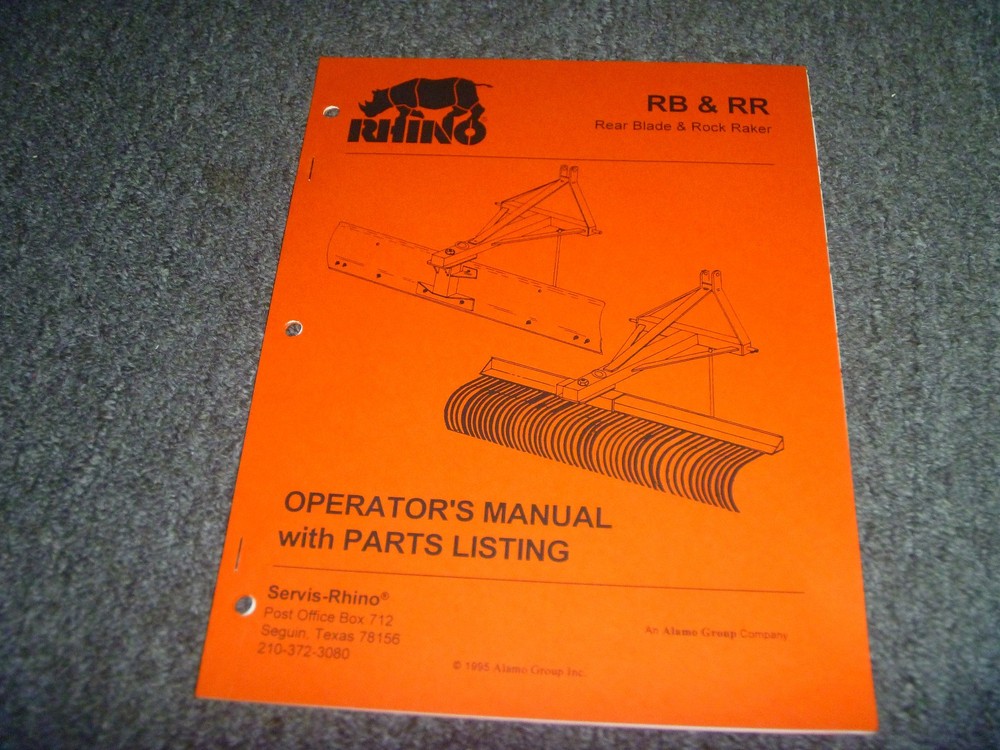 Rhino RB Rear Blade RR Rock Raker User Owner Operator Parts Catalog Manual xz
