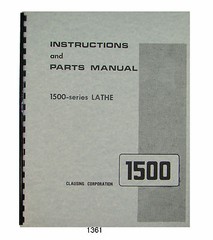 Clausing 14″ Lathe 1500 Series sn151110-152258 Instruct & Parts List Manual 1361