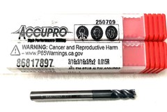 Accupro 86817897 3/16″ 4FL Corner Radius End Mill .015R Solid Carbide AlTiN NEW