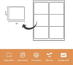 3 1/3″ x 4″ Address Shipping Labels Laser Ink Jet Self Adhesive 6 Per Sheet 6-UP