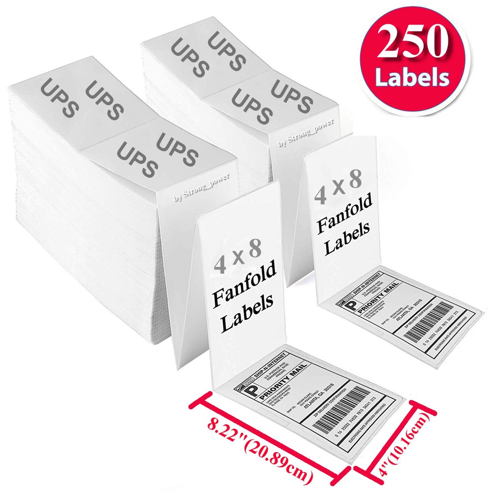 250 Fanfold 4×8 Direct Thermal Label. High Quality. Certified by UPS 4″X8″ Label