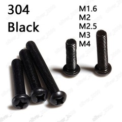 Black 304 Stainless Steel Phillips Cross Pan Head Screws Bolts M1.6 M2 M3 M4