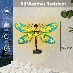 2 Pack Metal Dragonfly Outdoor Wall Decor with 30 Led Solar Lights- 13.9″ Out…