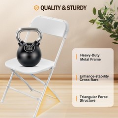 Bonnlo Folding Chairs Set of 10 White Plastic with Metal Frame for Party Wedding