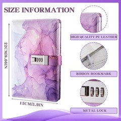 Diary with Lock, A5 Lockable Journal, PU Leather 8.6×5.9 inches, Purple