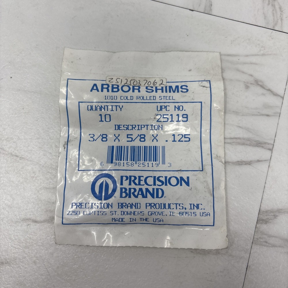 PRECISION BRAND 25119 Arbor Shim,Steel,0.125 in Thk,PK10 5FY56