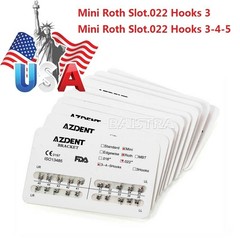 AZDENT Orthodontic Dental Metal Brackets Braces Mini Roth 0.022, Hook3/Hook345